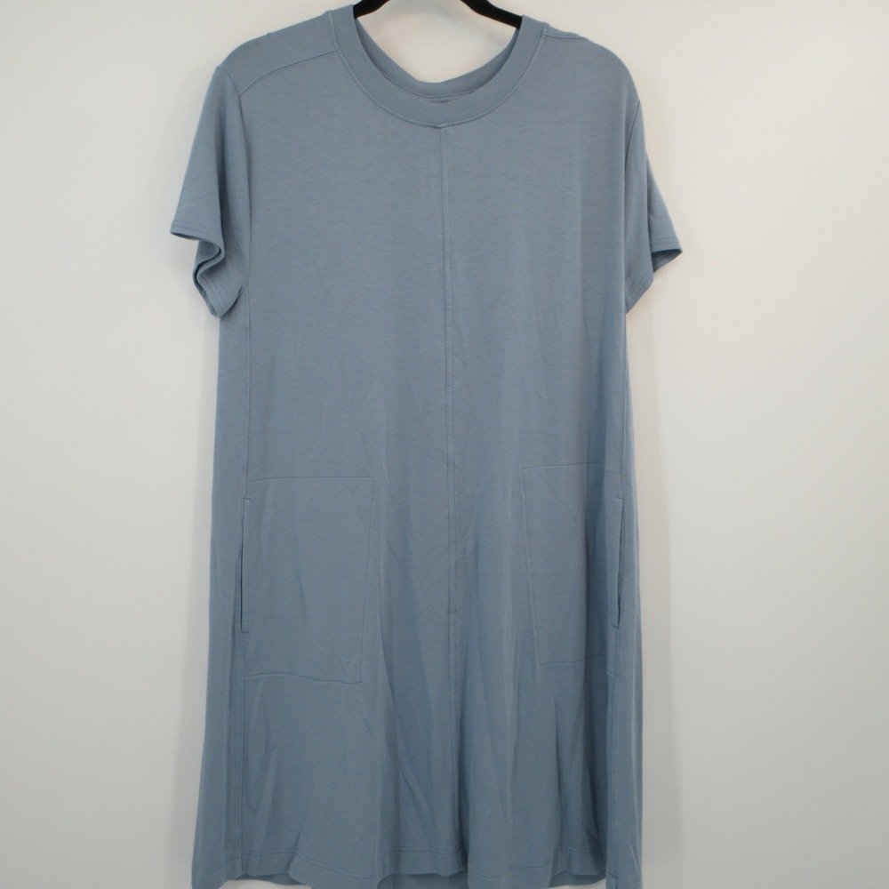 Lou & Grey Signaturesoft Short Sleeve Pockets T-Shirt Dress Slate Blue Medium